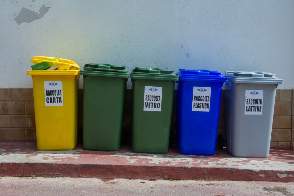 Multi-colored containers for separate waste collection