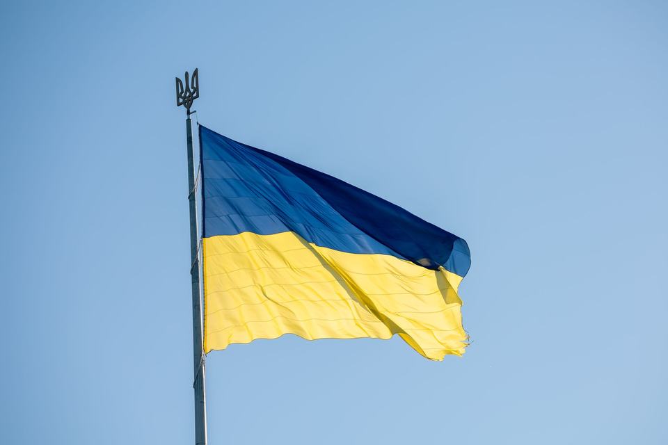 Yellow-blue flag of Ukraine (Ukraina) in the wind