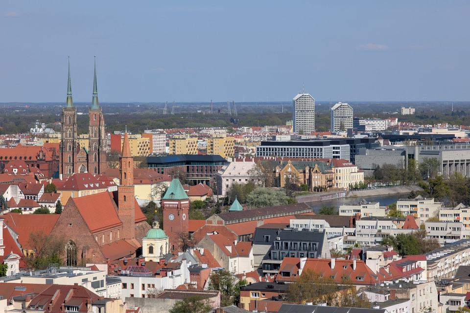 Panorama of historical and modern architecture of Wroclaw (Wrocław)
